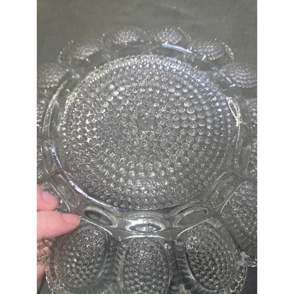 Vintage Clear Glass Deviled Egg Plate Thousand Eye Hobnail 11 Inch Platter - Picture 3 of 3